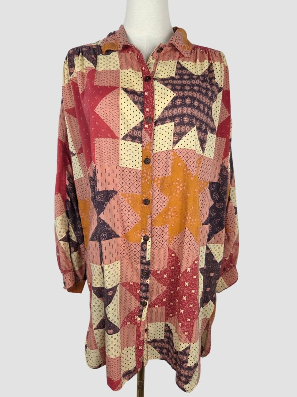 Intimately Free People Patch My Heart Sleep Shirt Sz M Clay Combo Star Patchwork